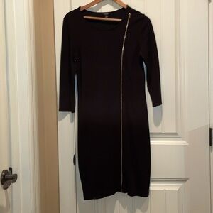 Ann Taylor 8 Black Dress over-knee, Full Length Gold Zip Front closure sleeves